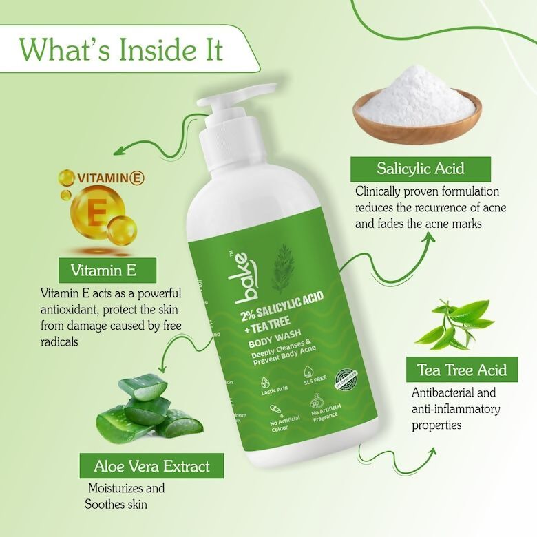 Bake 2% Salicylic Acid + Tee Tree Body Wash | Swadesiicart