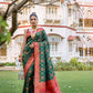 Vishnu Weaves Women's Bottle Green Patola Banarasi Silk Meenakari Zari Woven Saree with Blouse - Swadesiicart