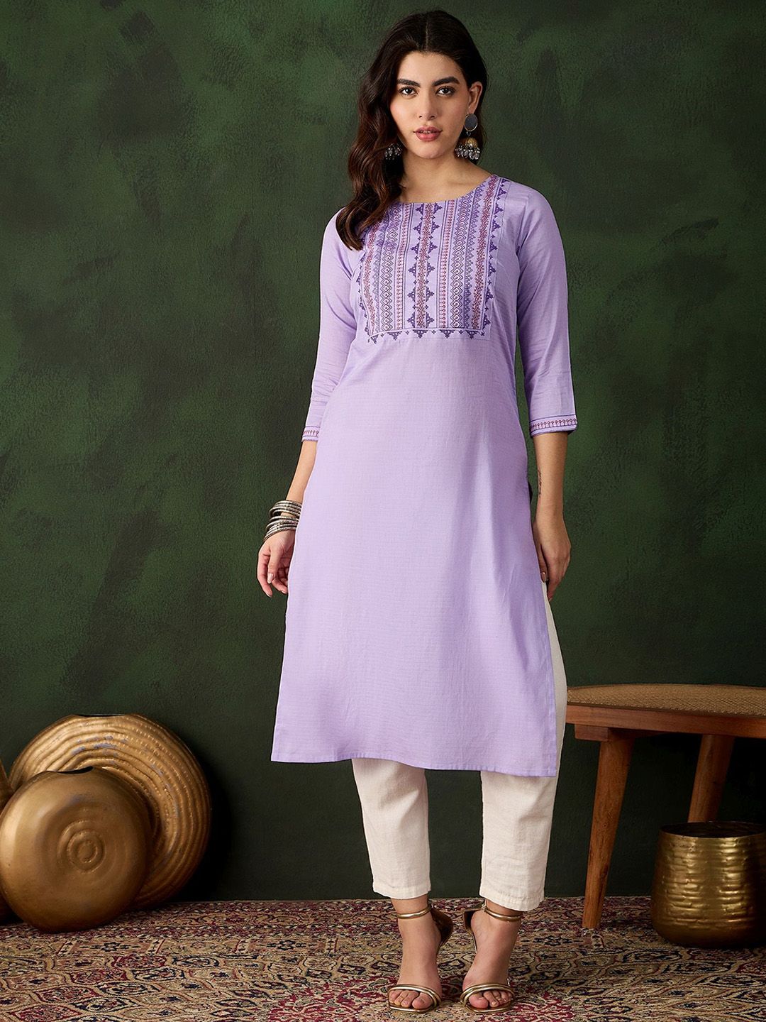 Sangria Embroidered Pure Cotton Straight Kurta - Swadesiicart