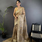 Joban Fashion Mud Brown Handloom Banarasi Organza Silk Khatali Butta Work Saree | Swadesiicart
