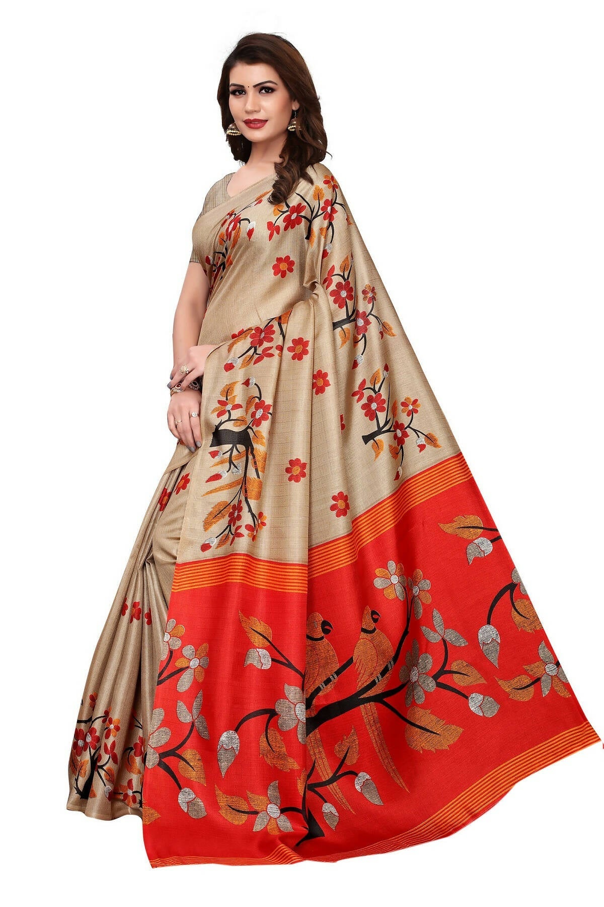 Vamika Chiku Kalamkari With Jhalar Khadi Silk Saree - Swadesiicart