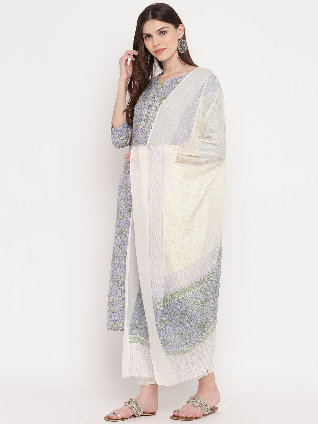 NOZ2TOZ Women's Purple Printed Kurta With Palazzo & Dupatta Set (Set of 3) - Swadesiicart