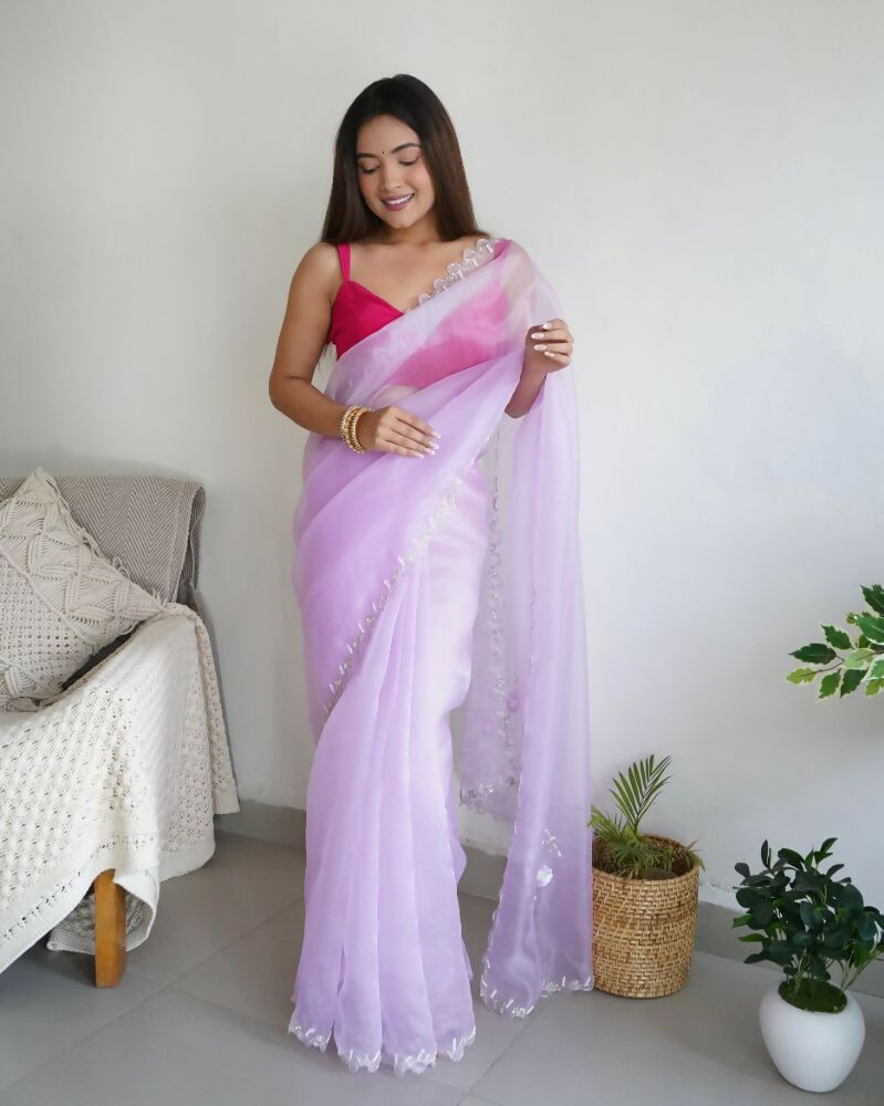 Vamsee Sheetal Lavender Organza Saree - Swadesiicart
