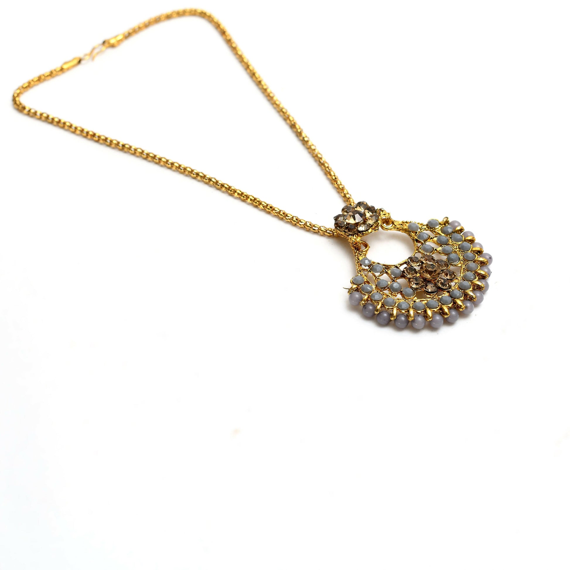 Mominos Fashion Johar Kamal Gold-Polished Brass Finish Long Necklace For Women (Golden/Grey) | Swadesiicart