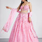 House of Panchhi Coral colour Organza Floral design digital print Semi-Stitched Lehenga choli & Dupatta | Swadesiicart