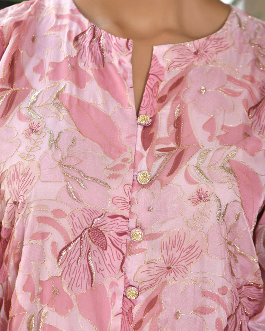 Vaasva Women's Pink Organza Digital Printed Cord Set - Swadesiicart