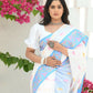 Beatitude White Slub Cotton Floral Jamdani Saree