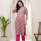 Vaasva Women Charcoal Cotton Printed Straight Kurti With Pant | Swadesiicart