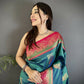Joban Fashion Teal Banarasi Soft Silk Peacock Butta Work Saree | Swadesiicart