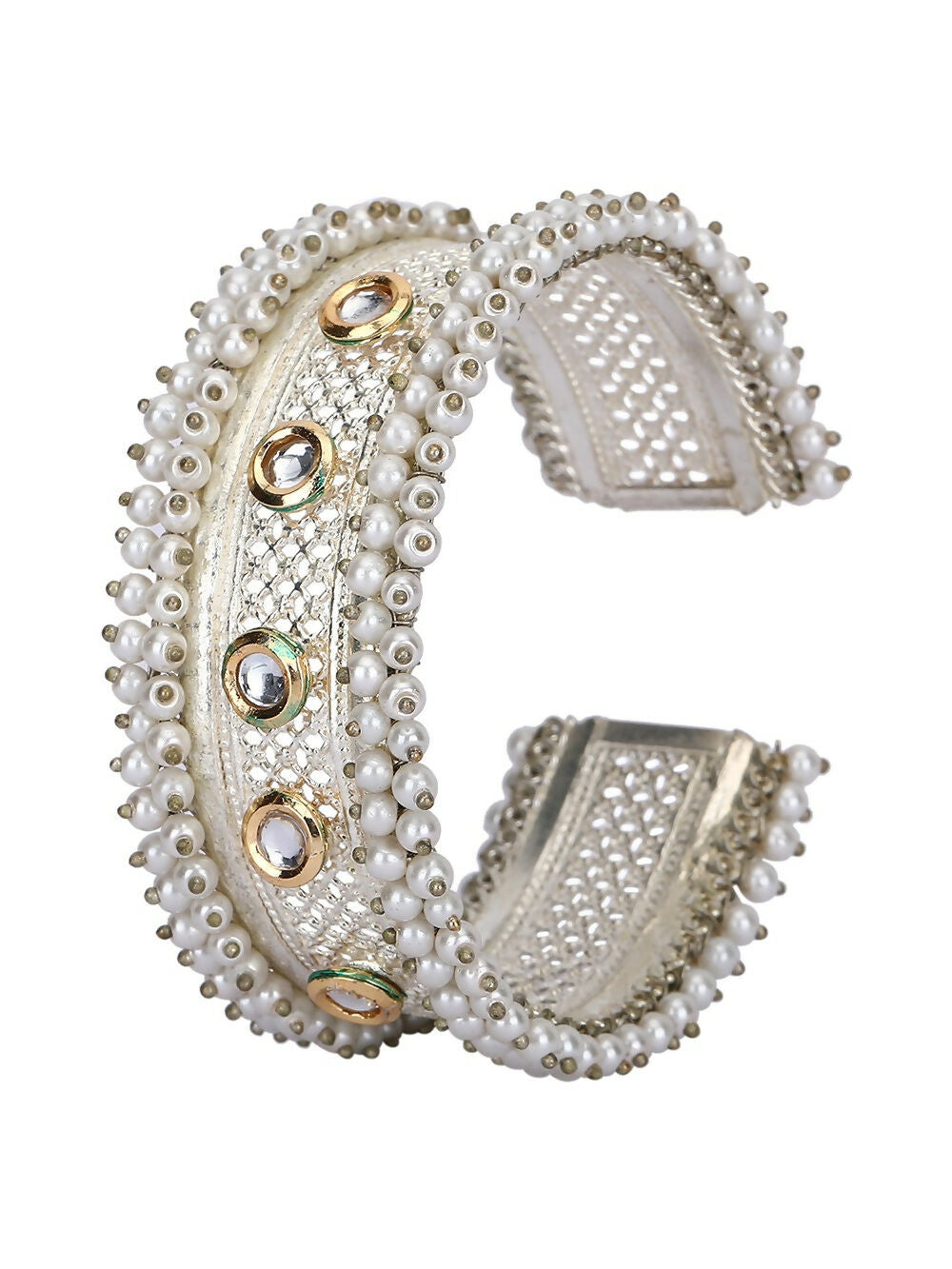 Joban Fashion Women White Beads Style Silver Tone Bangle | Swadesiicart