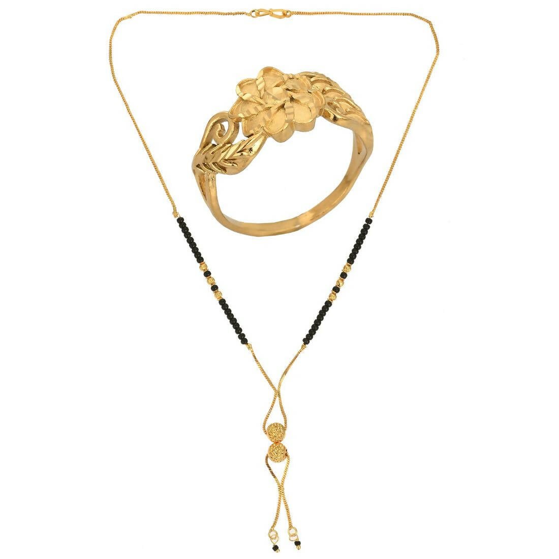 AanyaCentric Gold-Polished Mangalsutra & Ring Set