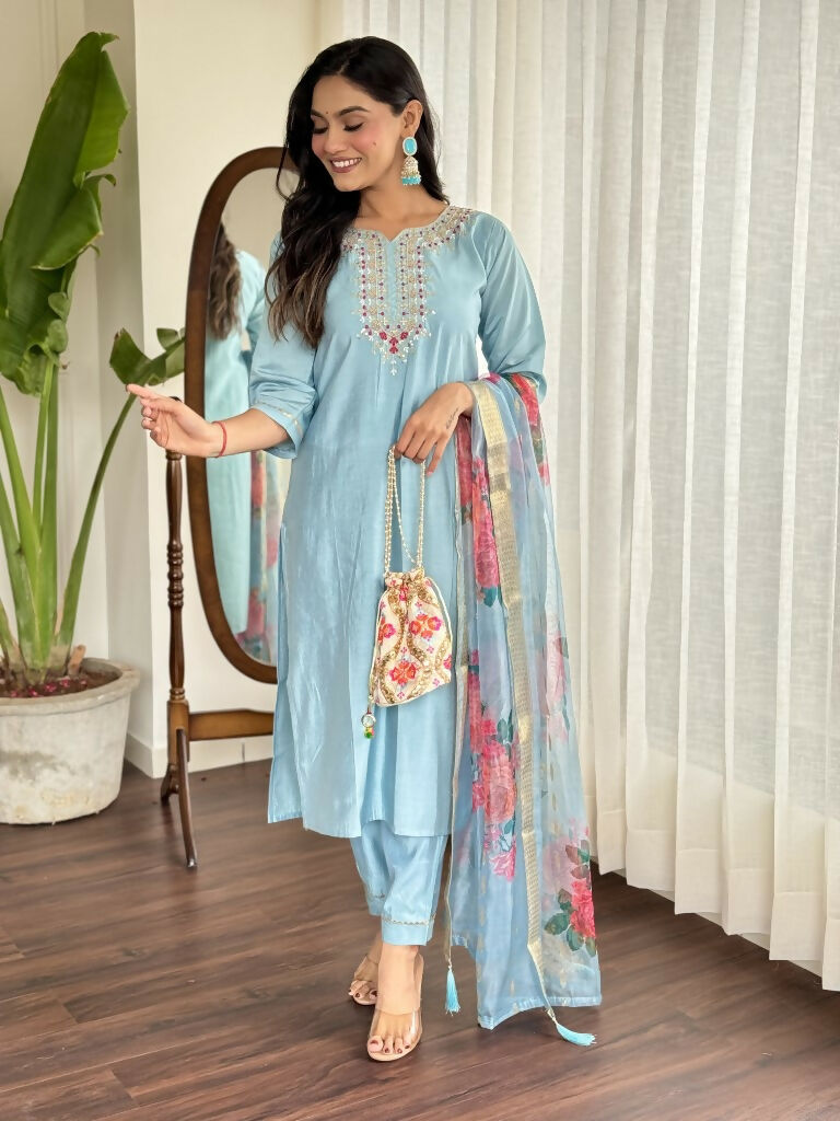 Lavender Viscose chanderi Stitched Suit With Dupatta - Tanisha | Swadesiicart