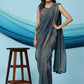 Teal Lycra Shimmer Pattern Ready to Wear Saree with stitched Blouse - Nirvana | Swadesiicart