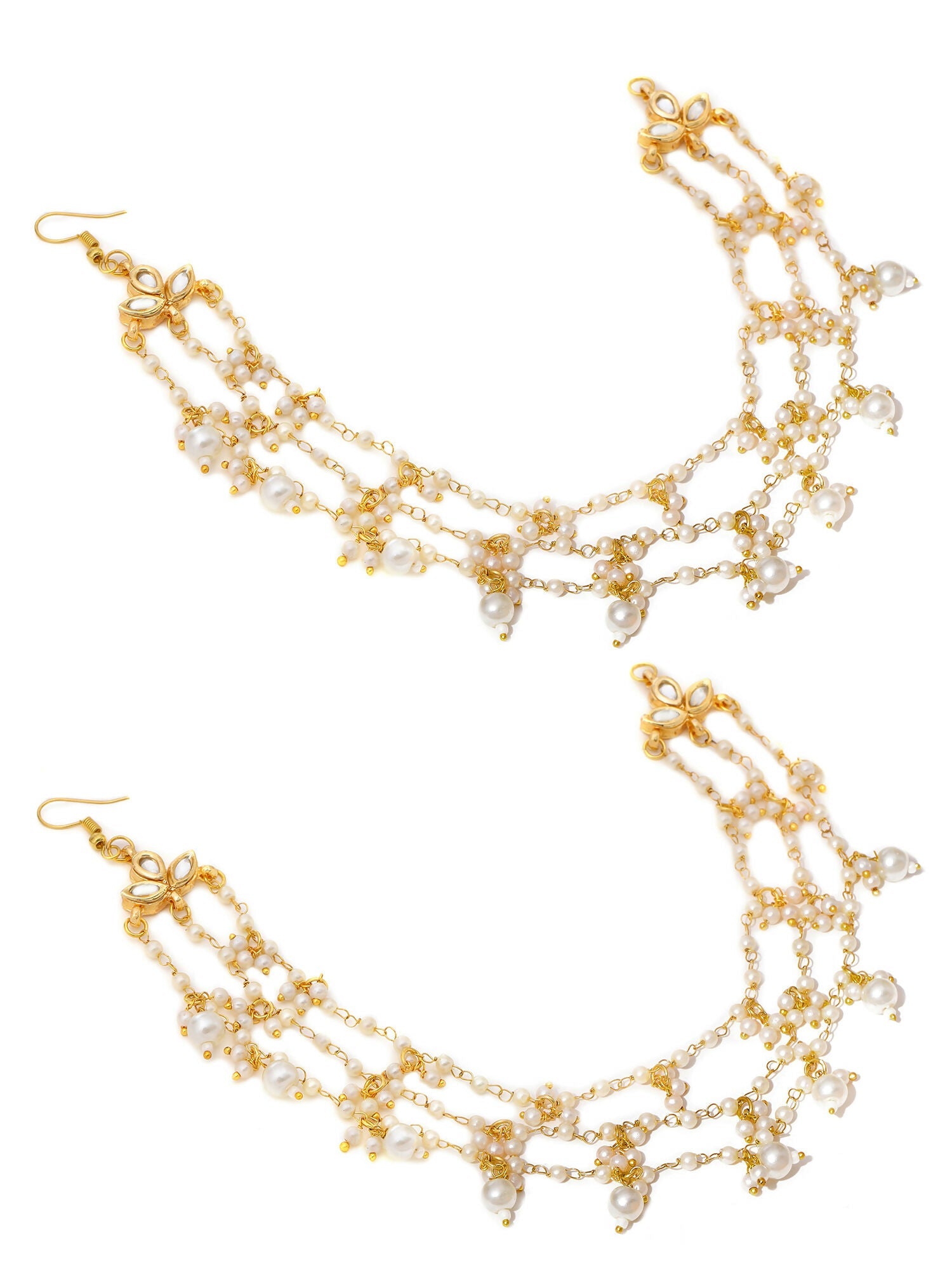 Ruby Raang Gold Pearl Ear Chains (set of 2) | Swadesiicart