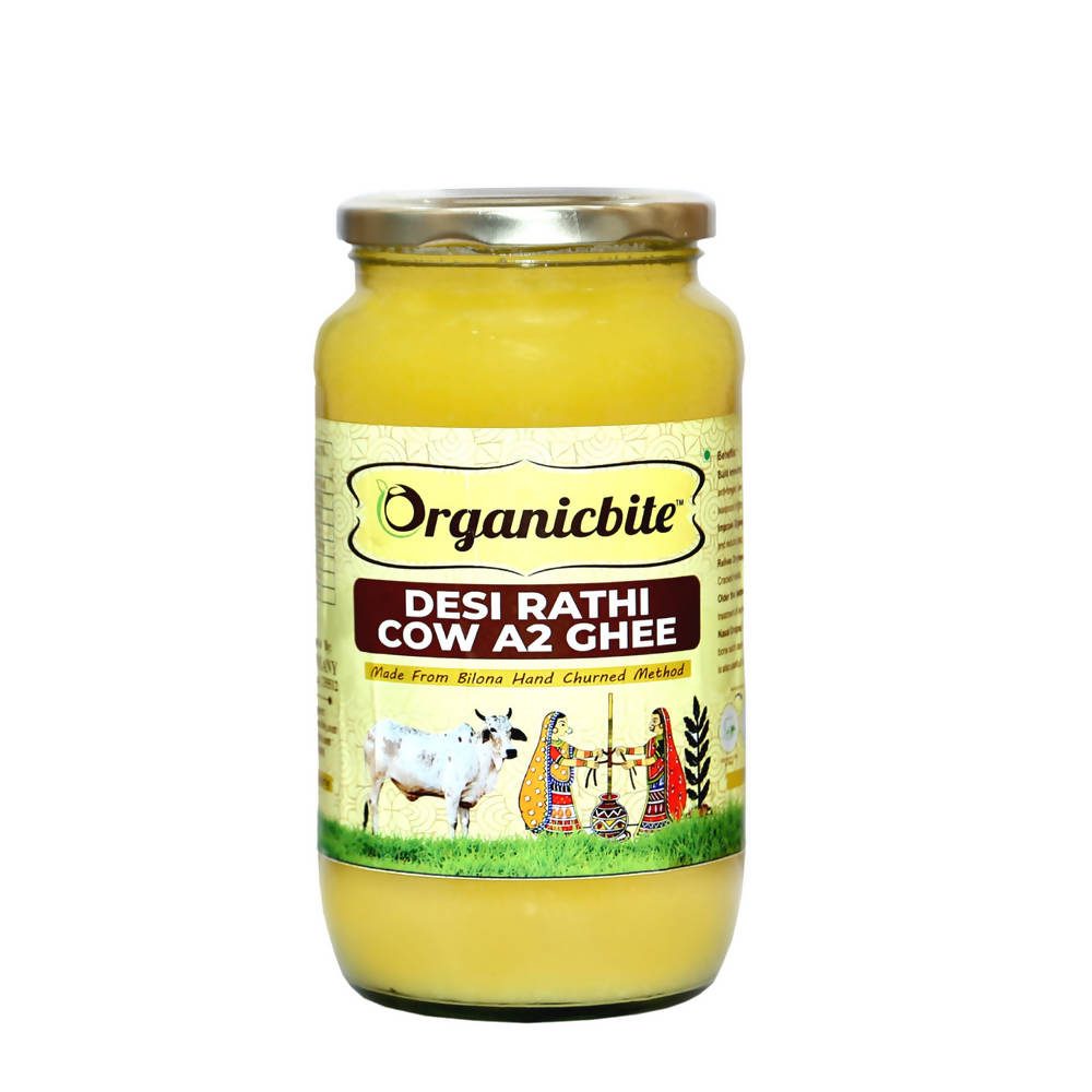 Organicbite Desi Rathi Cow A2 Ghee | Vedic Bilona Method, Curd-Churned Excellence in Grass-Fed Rathi Cow Ghee,Pure & Healthy, Packed in Glass Jar | Swadesiicart