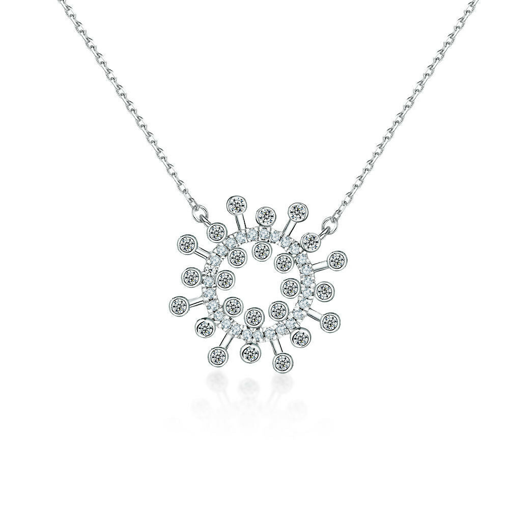 Cauer Moissanite Round Pendant Necklace in 925 Sterling Silver, White Gold Plated | Swadesiicart