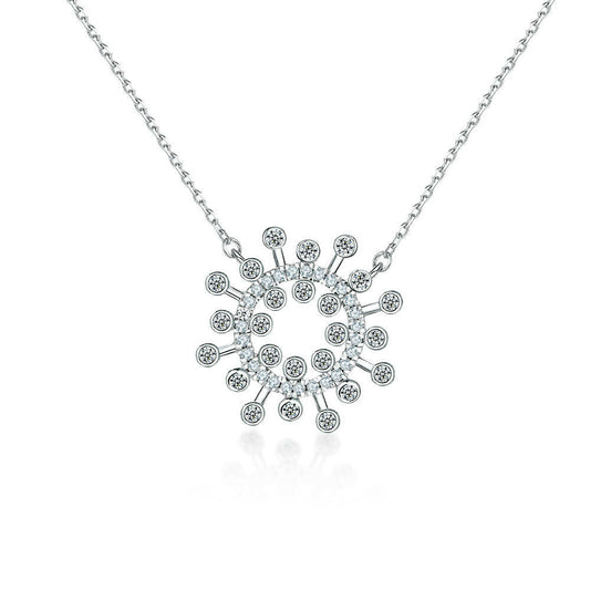 Cauer Moissanite Round Pendant Necklace in 925 Sterling Silver, White Gold Plated | Swadesiicart