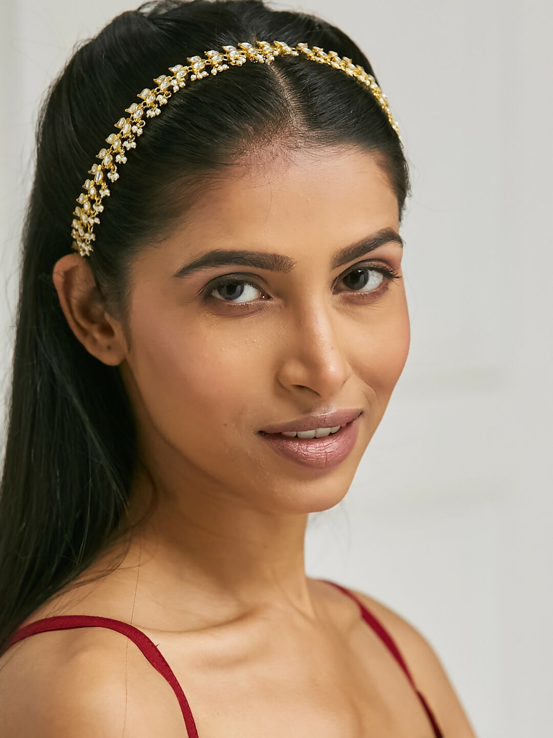 Nuyug 22K Gold-Plated Kundan & Pearl Studded Matha Patti Head Jewellery | Swadesiicart