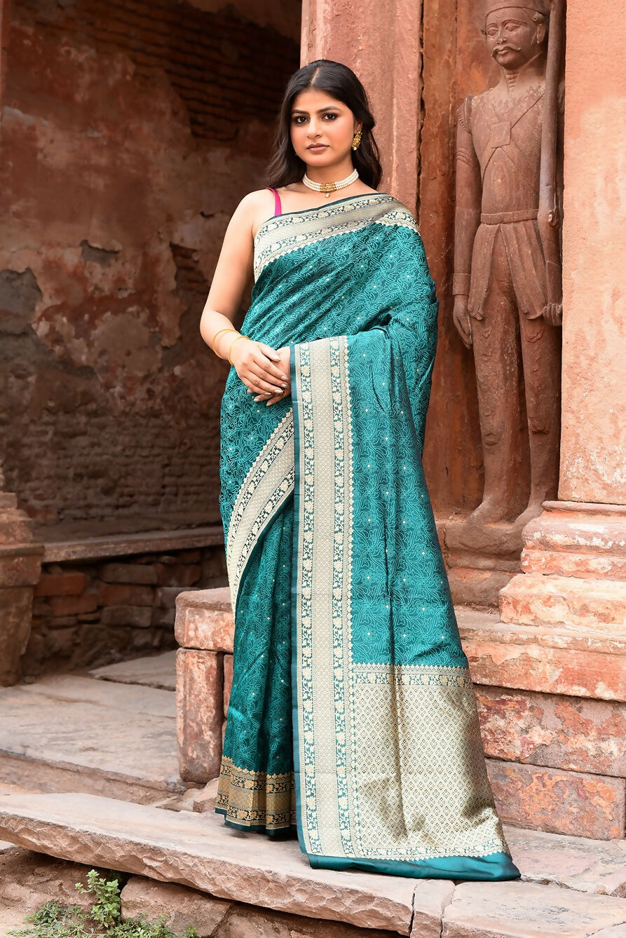 Joban Fashion Green Banarasi Katan Pure Handloom Banarasi Silk Saree | Swadesiicart