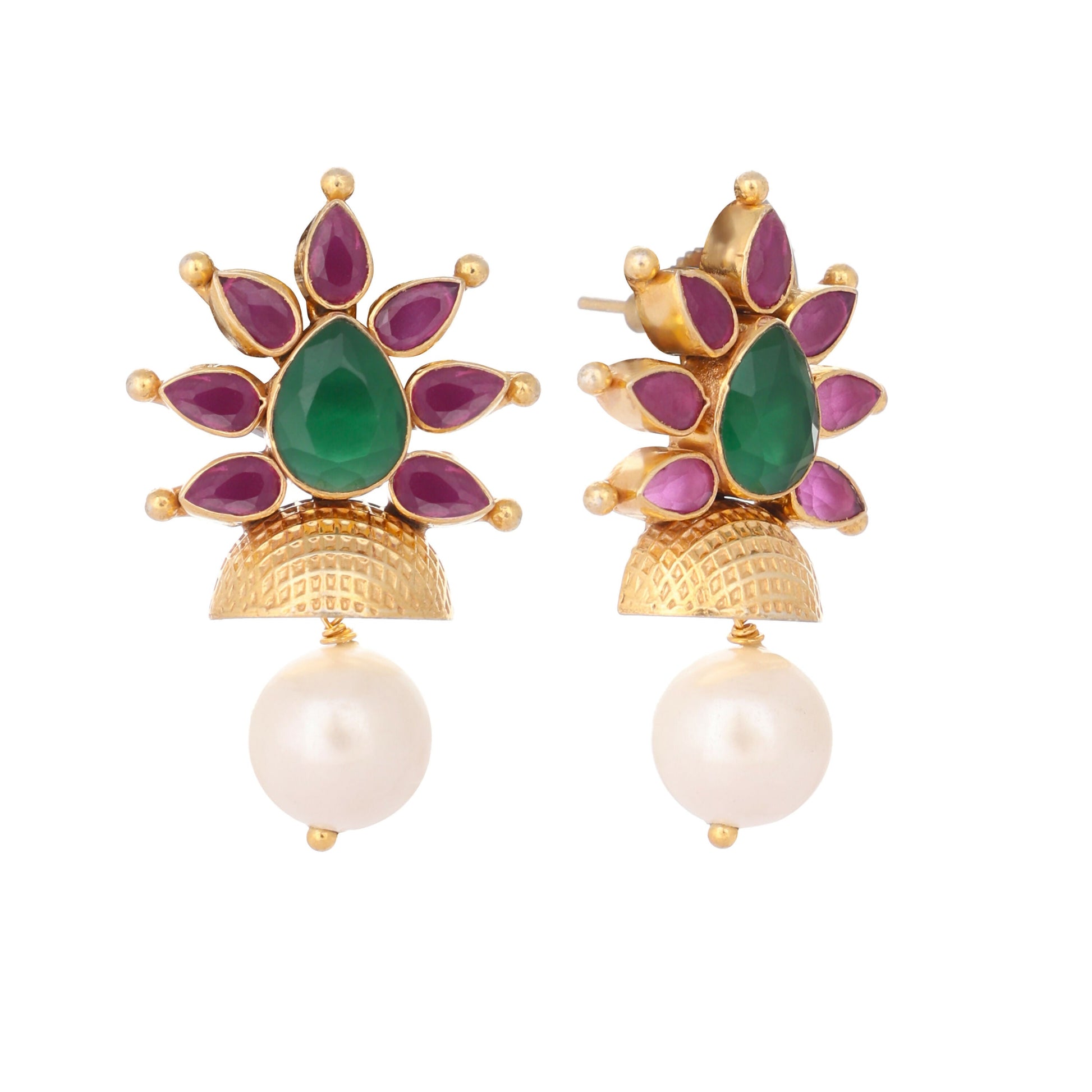 Nuyug 22K Gold-Plated Pearl Drop Floral Shaped Stud Earrings | Swadesiicart