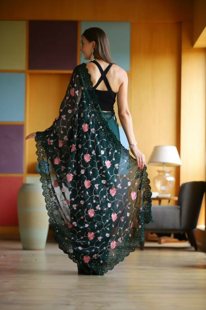 Vamsee Ashi Green Georgette Saree - Swadesiicart