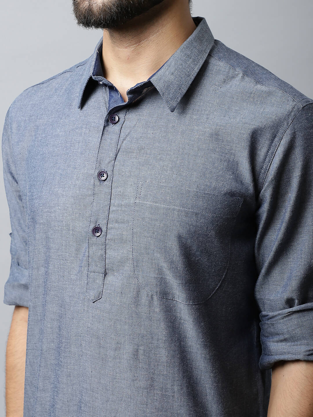 Even Apparels Grey Color Pure Cotton Solid Men's Kurta With Shirt Collar (MMS149) | Swadesiicart