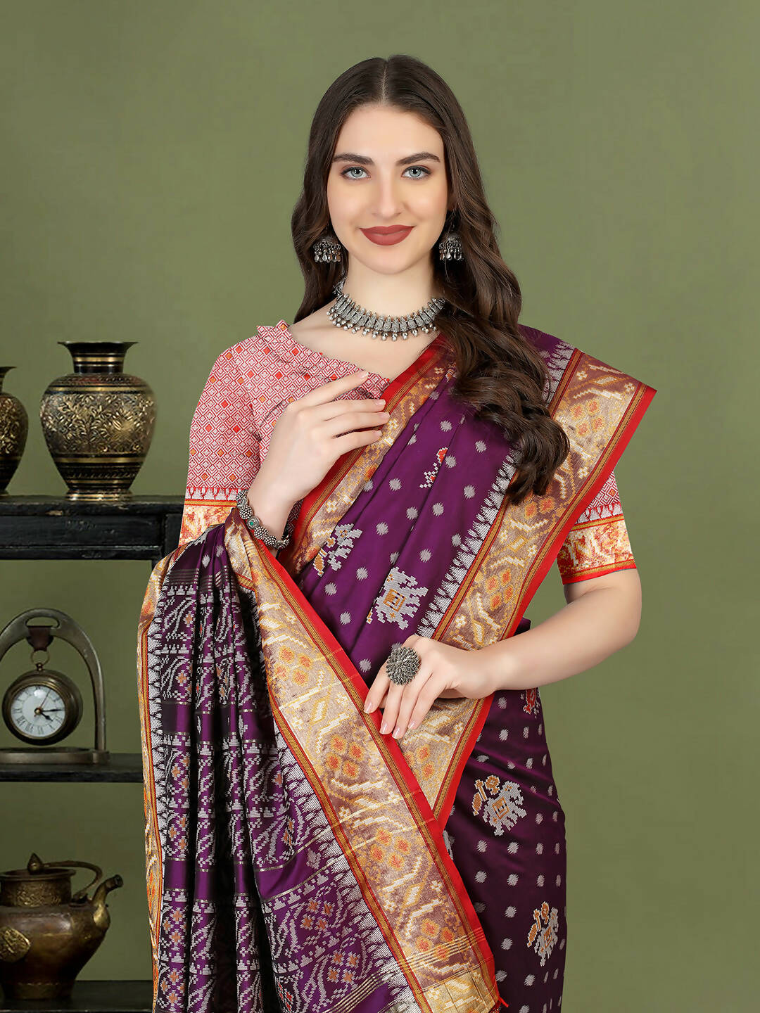 Lorenvalley Fashion Purple Patola Silk Woven Design Zari Meenakari Weaving Saree - Swadesiicart