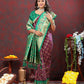 Lorenvalley Fashion Wine & Green Patola Silk Woven Design Meenakari Weaving Saree - Swadesiicart