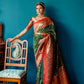 Vishnu Weaves Women's Bottle Green Patola Banarasi Silk Meenakari Zari Woven Saree with Blouse - Swadesiicart