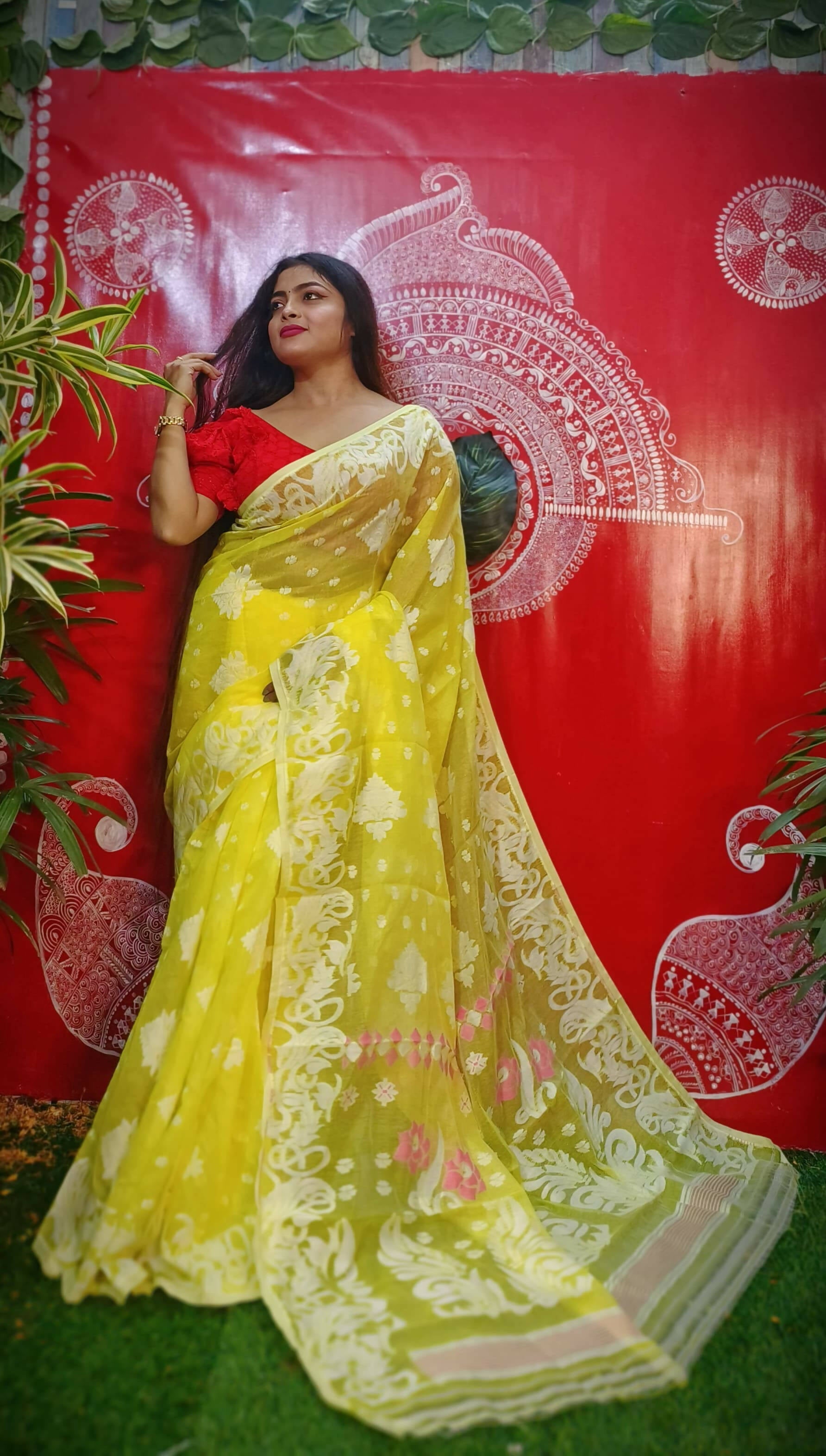 Exclusive Collection Handloom Dhakai Jamdani Saree - Yellow - Swadesiicart