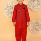 Lil Drama Boys Kurta Pyjama With Jacket Set - Red | Swadesiicart
