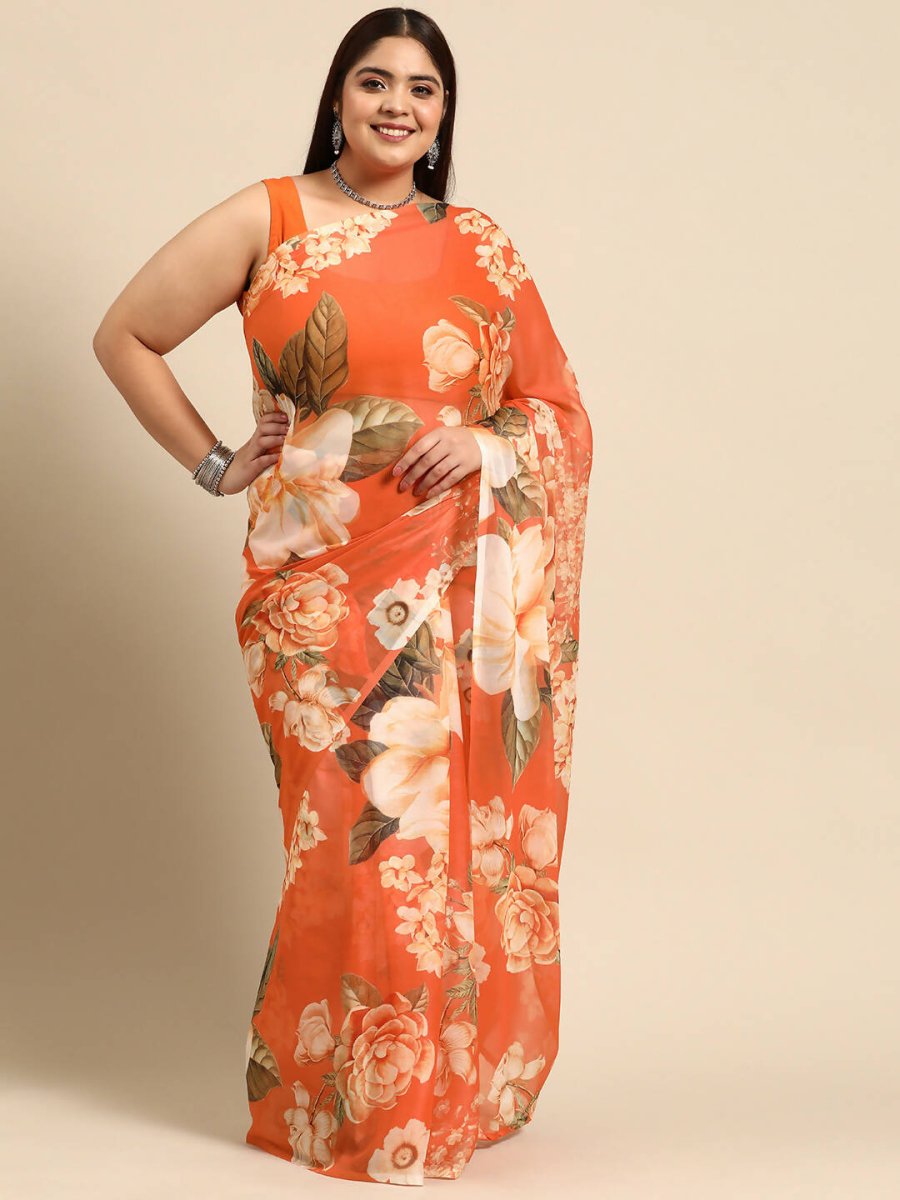 Ahalyaa Women's Traditional wear Saree - Orange | Swadesiicart