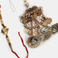 NVR Women & Men Set of 2 Gold Artificial beads Bhaiya Bhabhi Rakhi With Roli Chawal | Swadesiicart