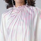 Vastranavya White Retro Wavy Polka Stripes Freehand Ready to Wear Saree | Swadesiicart