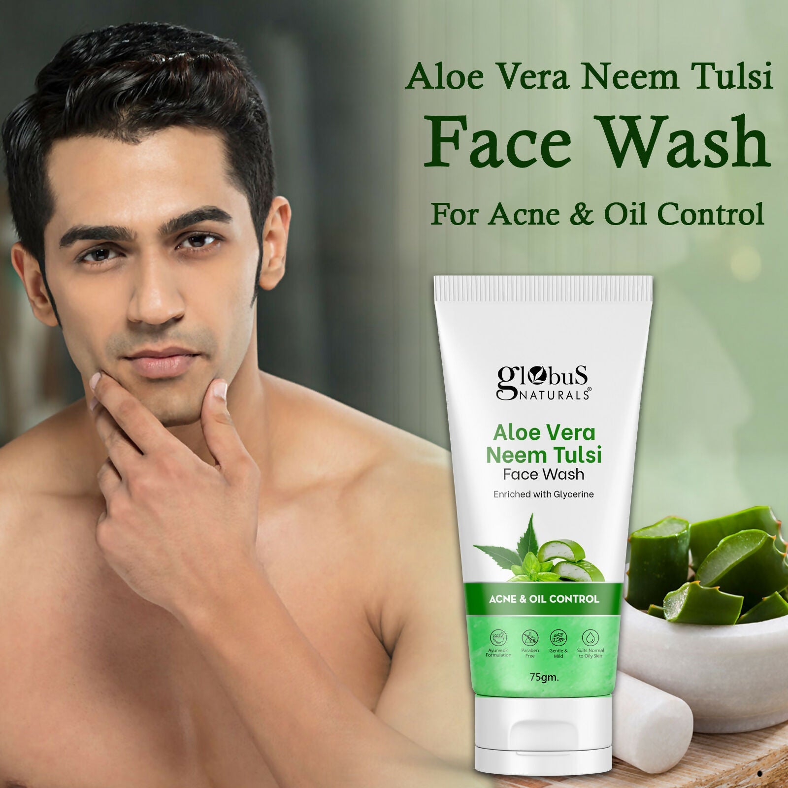 Globus Naturals Aloe vera Neem Tulsi Enriched With Glycerin & Oil Control Formula | Swadesiicart