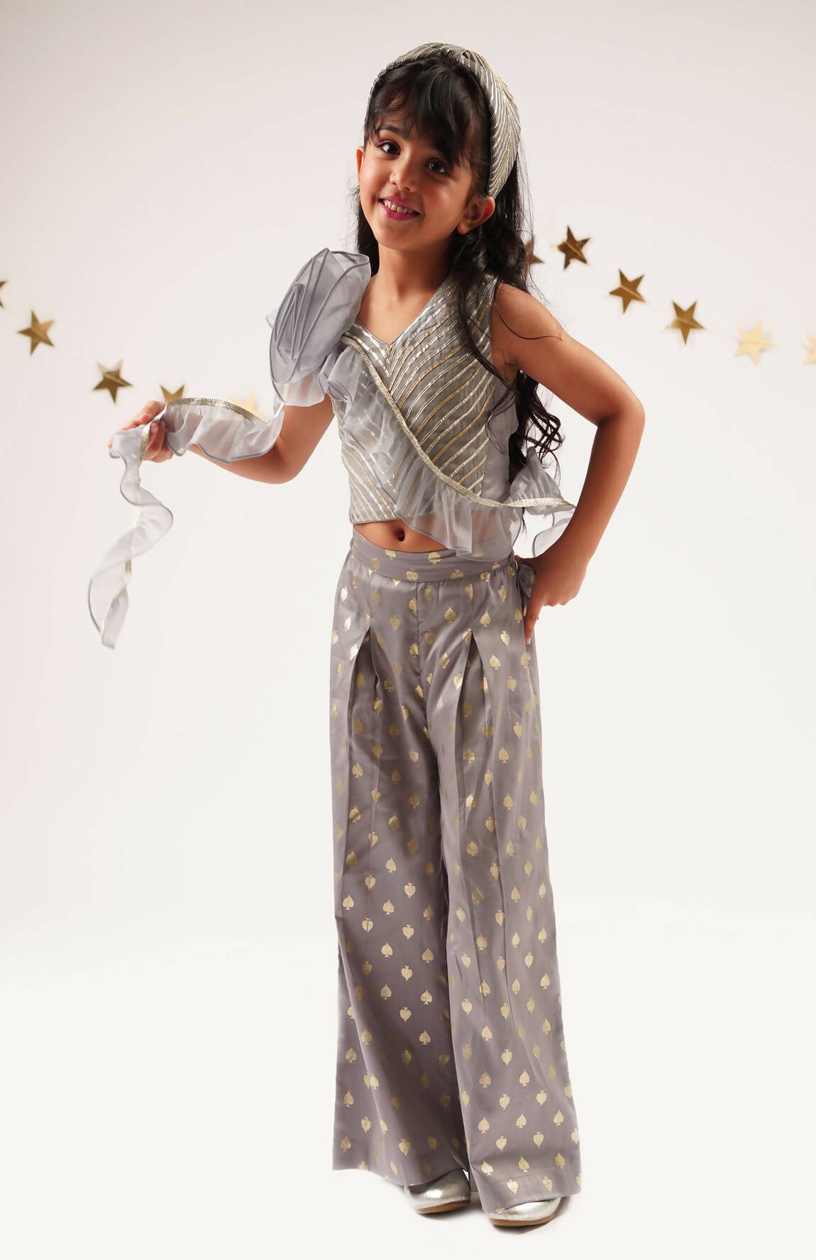 Lil Drama Mehfil Grey Co-Ordinate Set For Girls - Swadesiicart