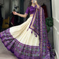 Lorenvalley Offwhite and Purple Tussar Silk Patola Print Lehenga Choli | Swadesiicart