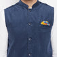 Even Apparels Blue Polyester Men's Nehru Jacket-Contrast Lining-Inbuilt Pocket Square | Swadesiicart
