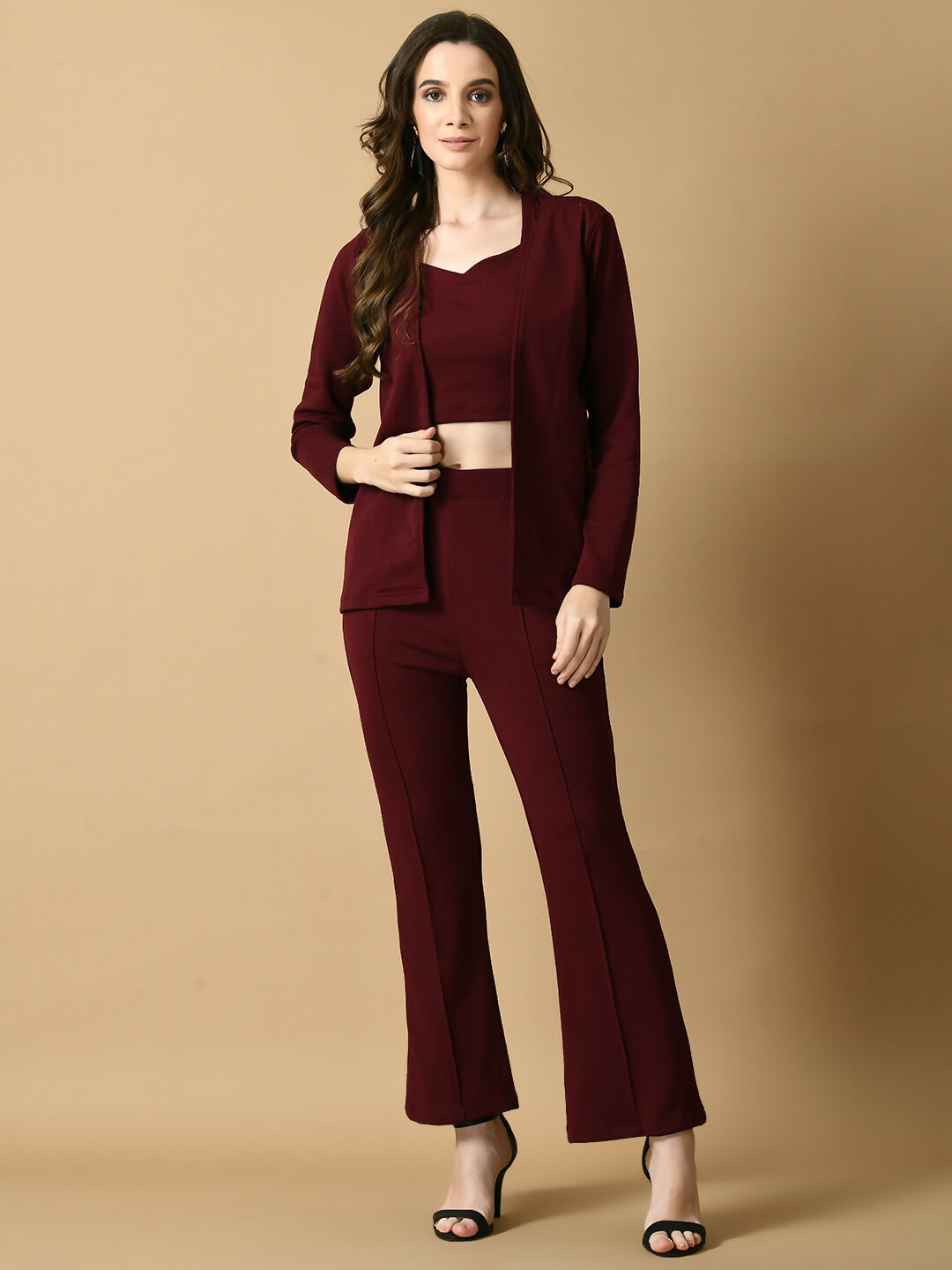 Myshka Women's Magenta Solid Coat With Trousers - Swadesiicart