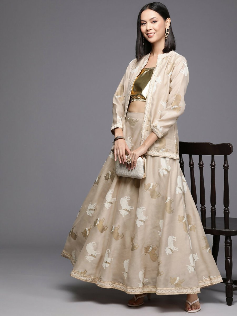 Ahalyaa Women's Traditional Wear Co-ods - Tan - Swadesiicart