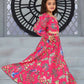 Aayaa Designer Printed Chinon Crochet Sequance Pink Kids Lehenga Choli - Pink