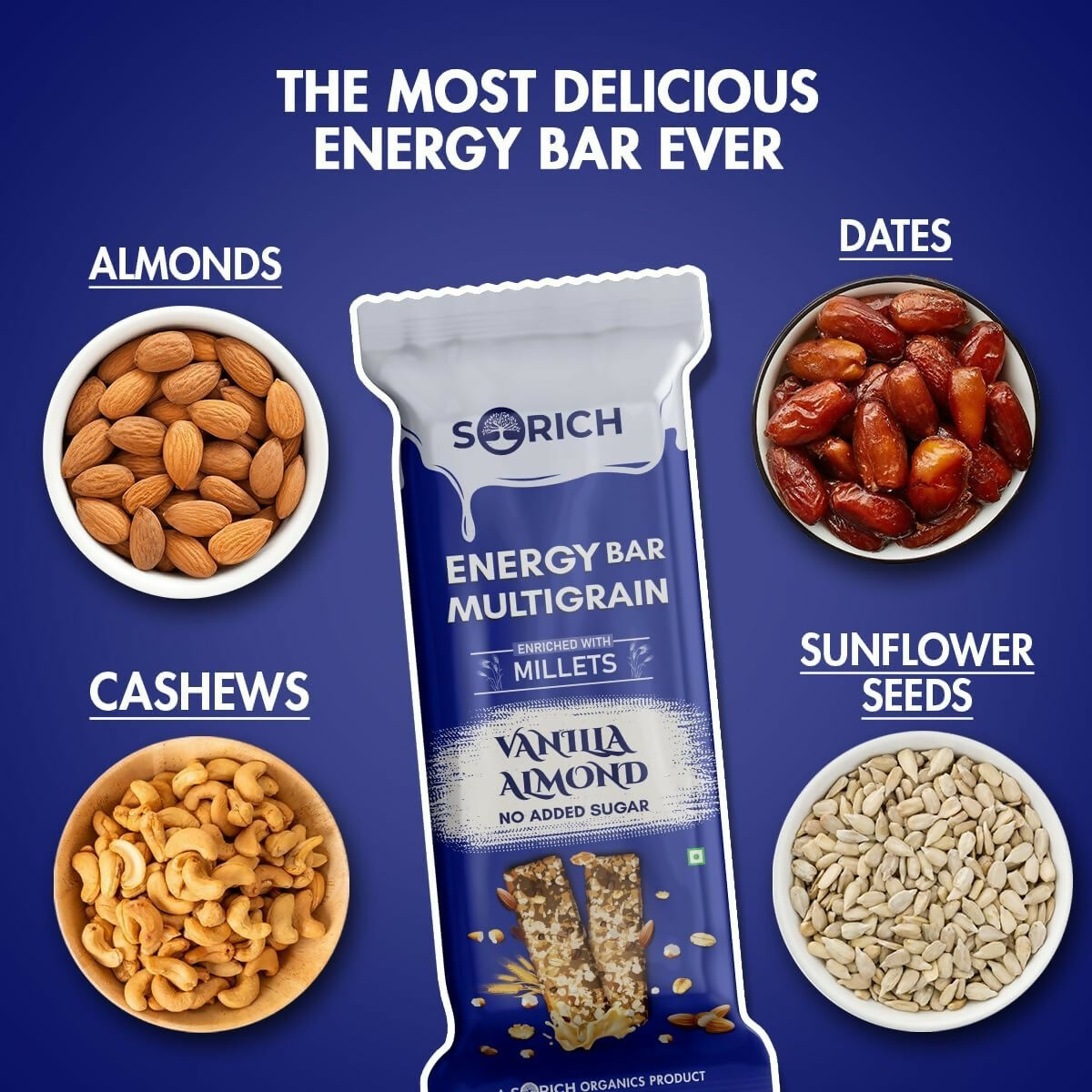 Sorich Organics Multigrain Energy Mini Bars Vanilla Almond | Swadesiicart