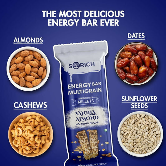 Sorich Organics Multigrain Energy Mini Bars Vanilla Almond | Swadesiicart