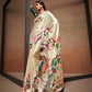 Beige Satin Digital Printed Saree with Unstitched Blouse Piece - Jodha