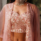 Peach Pure Crepe Handwork Top with Skirt & Shrug - Naomika - Swadesiicart