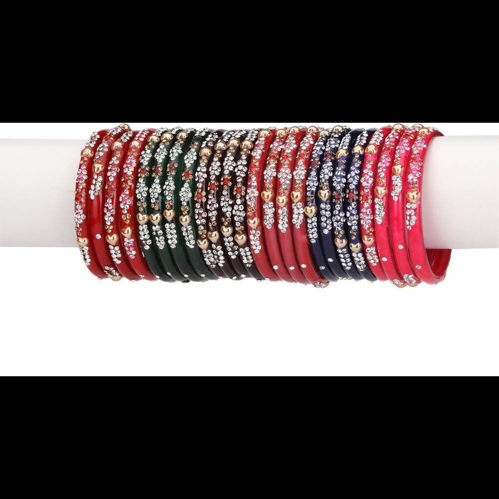 Afast Bridal Wedding & Party Fashionable Colorful Glass Bangle/Kada Set, Pack Of 24 - Multicolor - Swadesiicart