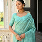 Vishnu Weaves Women's Sea-Green Handloom Raw Silk Saree with Blouse - Swadesiicart