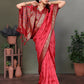 Joban Fashion Carrot Red Woven Design Banarasi Silk Sarees | Swadesiicart