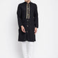 Even Apparels Black Linen Men's Sherwani Kurta With Decorative Placket | Swadesiicart