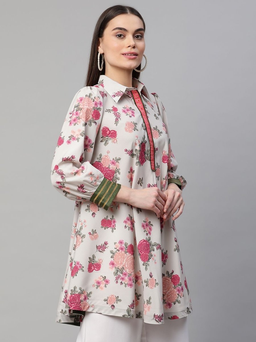 Ahalyaa Women Beige Crepe Digital Floral Print Tunic | Swadesiicart